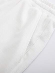 Manfinity Homme Plus Size Men 2pcs Set: Color Block V-Neck Short Sleeve T-Shirt And Drawstring Waist Shorts - White - View 5