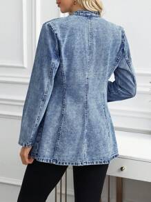 SHEIN LUNE Women Front Button Long Sleeve Simple Denim Jacket, Casual Daily Wear - Blue - View 2