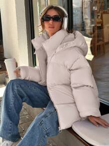 EURMUSE Y2K Oversized High Neck Water Repellent Padded Winter Coat - Baby Pink - View 6