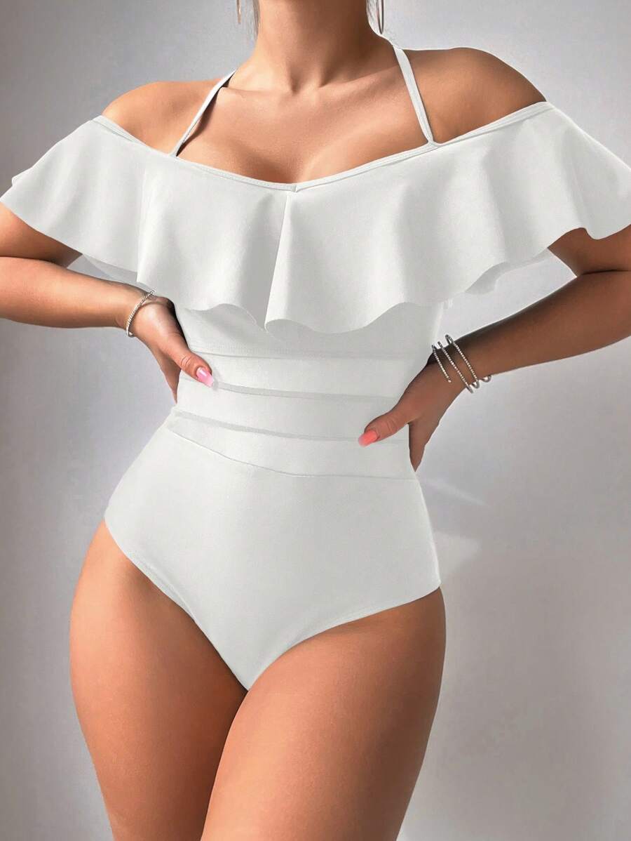SHEIN Swim 1 pieza Traje de baño de una sola pieza de tiras delgadas y ajustado, de color liso y casual para mujer, de verano