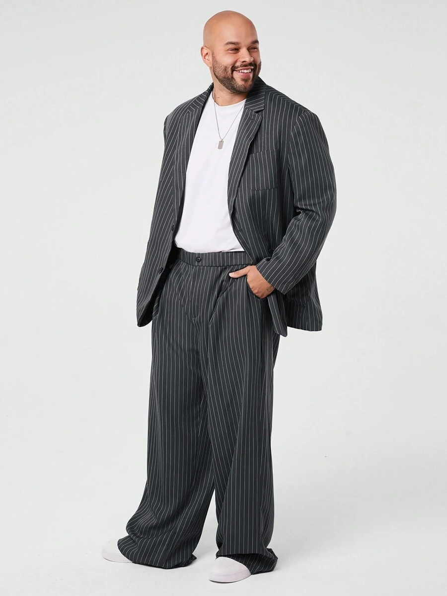 Manfinity VCAY Men's Plus Size Casual Loose Striped Long Sleeve Jacket, For Fall Winter - Multicolor - View 1