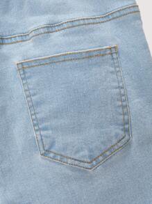 Girls Casual Washed Soft Denim Flare Pants Jeans With Bowknot Pearl Decor, Elastic, Suitable For Spring & Autumn - Light Wash - View 3