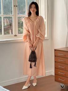 DAZY Women's Elegant Deep V-Neck Chiffon A-Line Dress