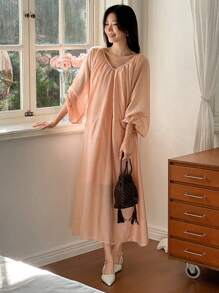 DAZY Women's Elegant Deep V-Neck Chiffon A-Line Dress