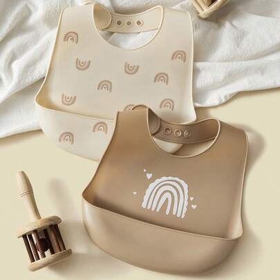 2 chiếc yếm silicon cầu vồng cho bé/trẻ sơ sinh, chống thấm nước, có thể lau sạch, phù hợp cho cả nam và nữ, dùng được cho mọi mùa
