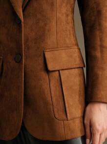 Anewsta Elegante blazer de manga larga con múltiples bolsillos - Óxido marrón - Ver 6