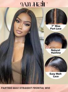 Straight Lace Front Wigs Human Hair Pre Plucked Transparent Lace Frontal Wig With Natural Hairline Baby Hair 13x6 13x4 180% Density Virgin Hair - Natural Black - View 1