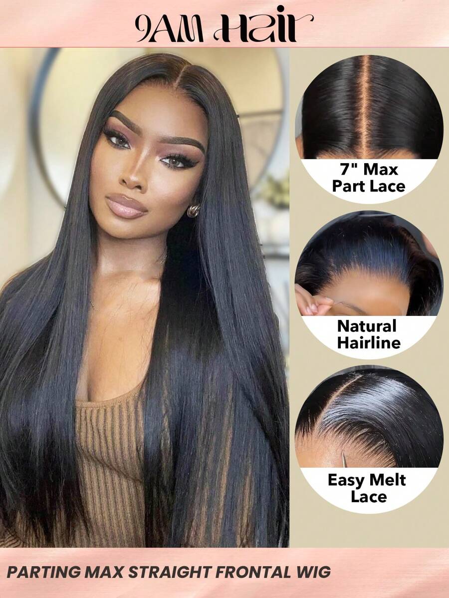 Straight Lace Front Wigs Human Hair Pre Plucked Transparent Lace Frontal Wig With Natural Hairline Baby Hair 13x6 13x4 180% Density Virgin Hair - Natural Black - View 1
