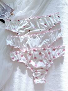 PetitDoll 3pcs Women's Bowknot Decor Ruffle Trimmed Casual Briefs Set Bowknot - Pink - View 2