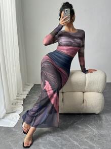 Rafferiza Tie-Dye Ruched Fitted Dress - Watermelon Pink - View 4