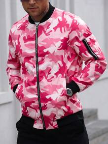 Manfinity LEGND Men's Plus Size Camouflage Printed Baseball Jacket - Pink - View 5
