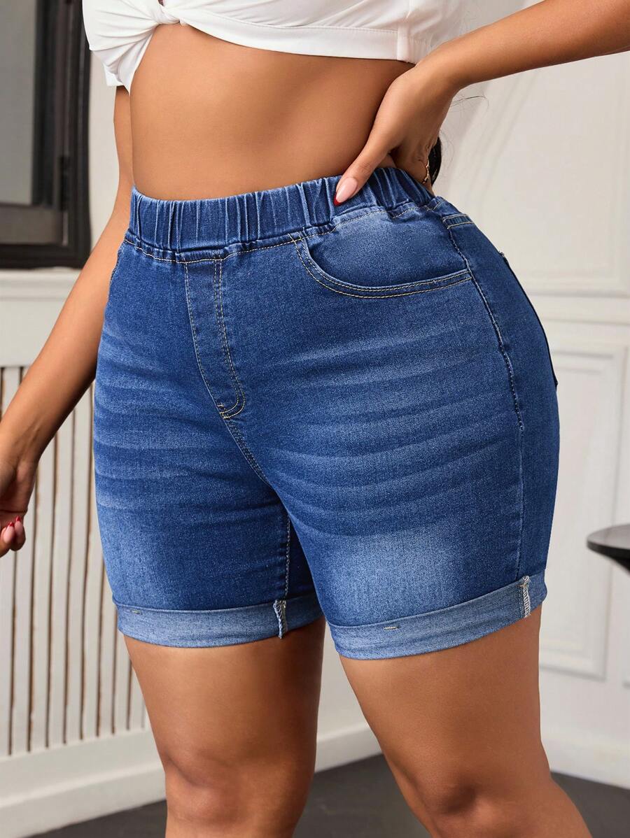 SHEIN SXY Plus Size Women Casual Denim Shorts