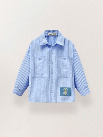 THE HAPPY LOOK 男童字母条纹长袖单排扣休闲口袋衬衫，秋季
