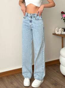 EURMUSE HIGH RISE STRAIGHT JEAN WITH HEART DETAIL - Light Wash - View 1