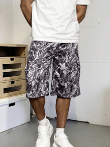 Manfinity Homme Men's Simple Printed Pocket Casual Shorts, Daily Wear - Black - View 3