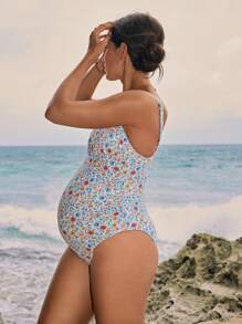 SHEIN Maternity Chic Ditsy Floral Casual One Piece Swimsuit For Everyday Wear Summer - Multicolor - View 5