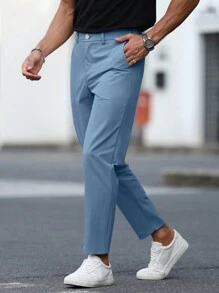 Calvornis Men's Solid Color Minimalist Casual Everyday Trousers, Light Blue Pants - Baby Blue - View 7