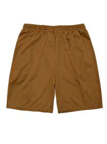 Manfinity Homme Men Solid Color Simple Fashion Casual Shorts For Daily Wear - Coffee Brown - View 2