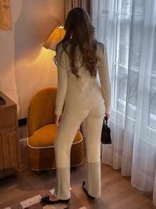 Pariaura 2 pièces/set, Cardigan et pantalon long tricoté pour femme, style simple boutonnage, automne/hiver