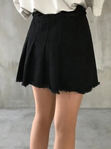FRIFUL Falda vaquera plisada de unicolor, estilo casual de calle para mujer, falda de jeans de verano - Azul - Ver 4