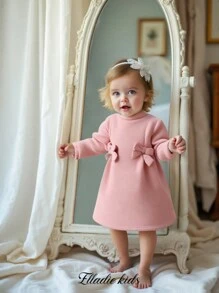SHEIN Baby Girl Solid Color Long Sleeve Fleece Casual Everyday Dress, Minimalist & Stylish