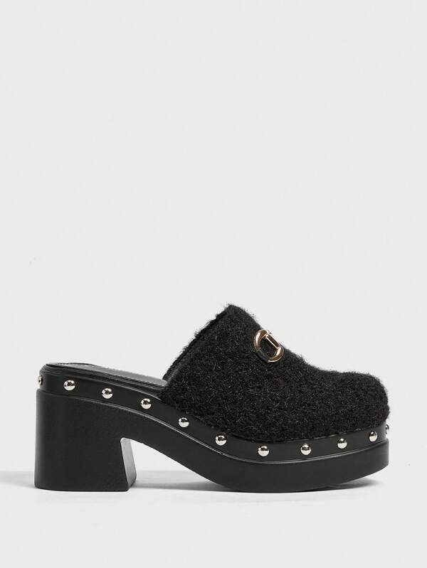 Sugerpunk Fashionable Black Backstrap Clog Thick Sole Flat Shoes For Women Valentine's Day