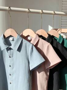 SHEIN 8 件装年轻男孩休闲优雅运动校园街头装可爱度假拼色 Polo 衫和短裤套装，适合春夏季休闲、派对、旅行、聚会 - 彩色 - 查看 6