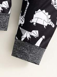 2pcs Toddler Boys Casual English Letter Color Block Hoodie Sweatshirt & Dinosaur Line Print Shorts Set, For Daily Wear & Outing - Multicolor - View 6