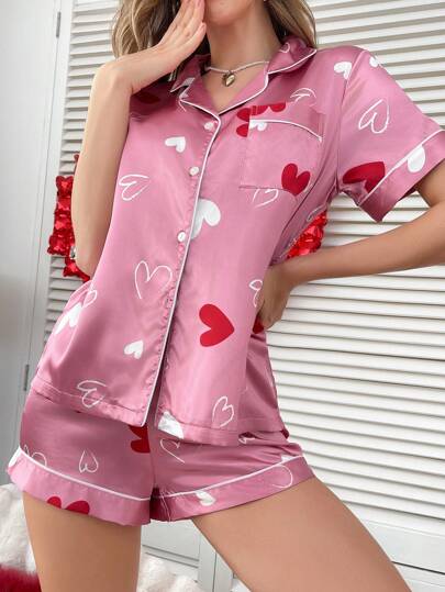 SweetSlumber Heart Pattern Romantic Sweet Women's Pajama Set