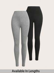 SHEIN Tall CURVE Plus Size Women Solid Color All-Match Leggings Multi-Pack, Versatile Casual High Waist Slimming & Lifting Legging Pants, Suitable For Spring/Summer