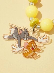 TOM & JERRY X SHEIN 亚克力卡通设计时尚可爱黄色手工心形串珠手机链手机挂绳