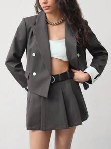 MOTF STUDIO 对比色饰边双排扣西服外套