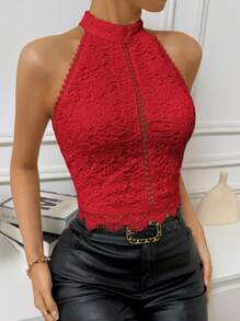 SHEIN Privé Áo ba lỗ trơn màu cơ bản thường ngày cho nữ, thời trang để mặc hàng ngày - Đỏ - Xem 6