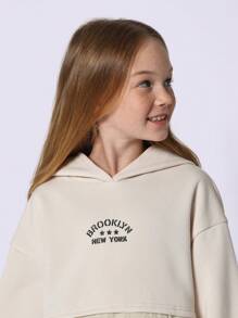 SUMWON Conjunto deportivo de dos piezas Brooklyn para niñas, conjunto de ocio deportivo, ropa de entrenamiento y coordinada para otoño e invierno - Caqui - Ver 5