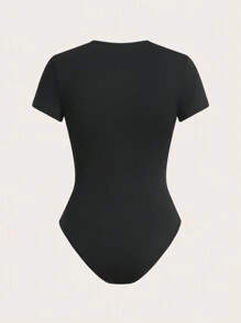 SHEIN EZwear 女士休闲百搭纯色紧身衣 - 黑色 - 查看 10