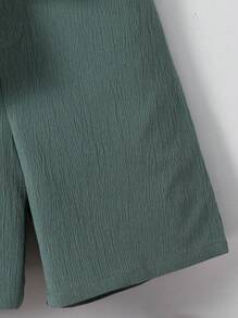 Set de 2 piezas de camisa de manga larga y pantalones cortos lisos informal para niños y preadolescentes varones, atuendo de caballero