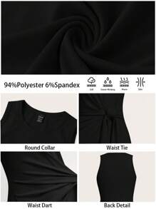 BizChic Vestido de verano 2025 nuevo con diseño de corbata a la cintura, cuello redondo sin mangas, color negro. Vestido informal y elegante para uso diario, adecuado para invitados de boda, festivales de música country, brunch, atuendo de aeropuerto, estilo retro de los 90 de Estocolmo, 4 de julio