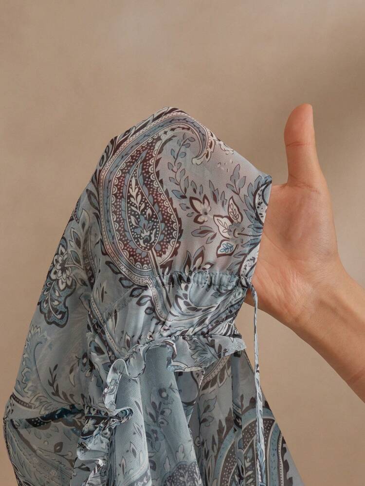 Anewsta Essential Elegant Paisley Print Long Sleeve Collared Drape Shirt