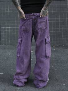 Manfinity EMRG Men's Cargo Pocket Wide Leg Loose Fit Casual Jeans