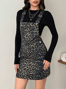 EURMUSE Mini Cross Hangers Denim Overall Dress - Multicolor - View 6