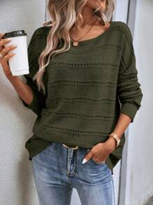 EMERY ROSE 女士纯色圆领长袖套头毛衣，休闲日常针织套头衫，秋冬款