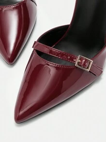 CUCCOO BIZCHIC Women's Burgundy Thick Heels Pointed Toe Slip-On Pumps, Simple Basic Commuting, Dating, Party, Holiday Spring Shoes Spring Break Easter For Christmas - Burgundy - View 7