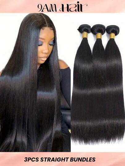 3 Pcs Bundles Straight Human Hair Bundles 100% Human Hair Weave Remy Human Hair Extensions Natural Color