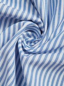 SHEIN VCAY 大码 V 领长袖条纹休闲上衣，日常穿着 - 藍白色 - 查看 6