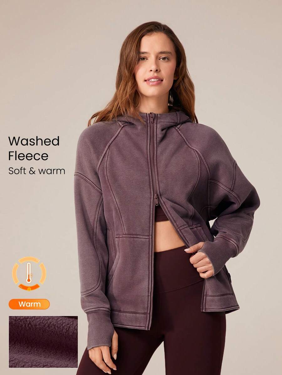 GLOWMODE 羊毛舒适柔软保暖连帽运动衫套头衫带侧袋拇指孔日常休闲全冬