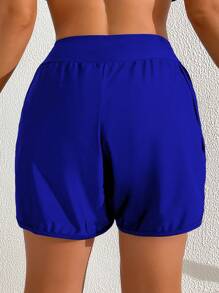 Swim Lushoire Women's Solid Color Double-Layer High Waist Casual Beach Shorts Summer