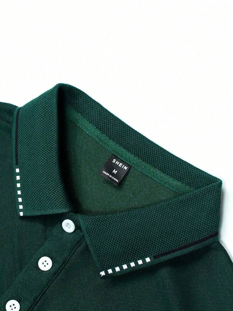 Manfinity Homme Hombres Camisa polo ribete en contraste - Verde Oscuro - Añade 8