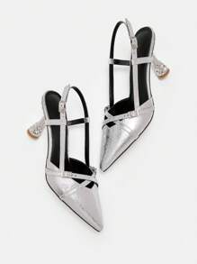 CUCCOO BIZCHIC 时尚性感高跟鞋，配金属交叉带 - 銀色 - 查看 5
