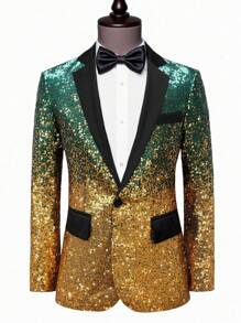 Manfinity AFTRDRK Blazer con cuello de solapa, manga larga y lentejuelas con efecto degradado para hombres