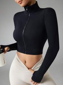 Easithlete Seamless High Elasticity Rib Knit Zip Up Athletic Jacket